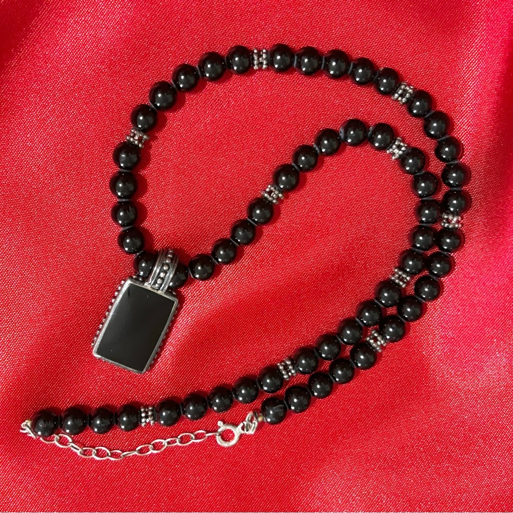 925 FAS Sterling Silver Pendant  & Onyx 17” Including Extendable Chain